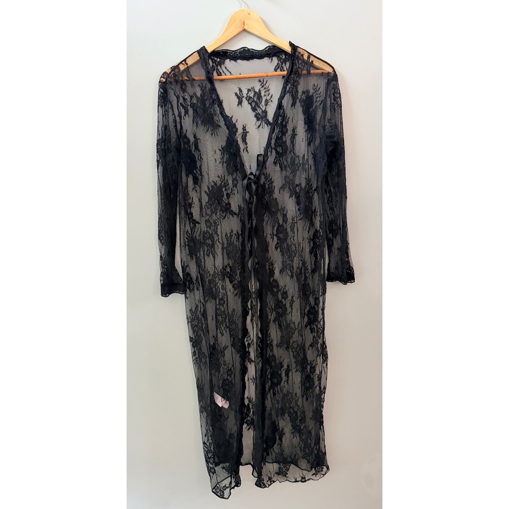 Leg Avenue Black Floral Lace Long Robe Sheer Duster XL 308101